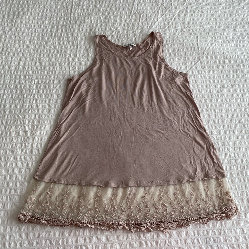 BKE Taupe Racer Back Tank with Lace Trim sz M